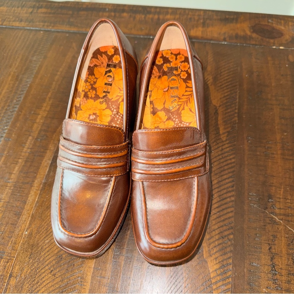 Korks Regina Brown Leather Platform Loafer Heel size 6 Never Worn - Picture 9 of 12